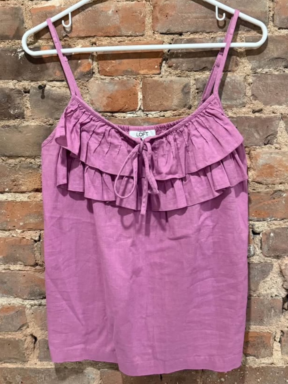 Ann Taylor Loft Linen & Cotton Spaghetti Strap Ruffle Tank